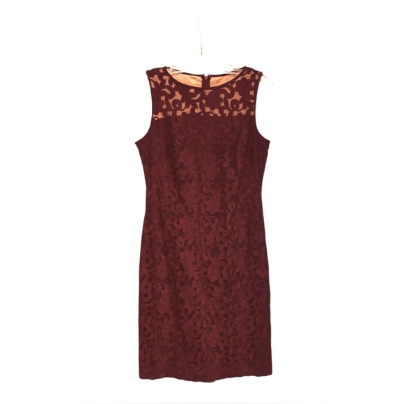 Lauren Ralph Lauren Melia Ava Floral Lace Dress Burgundy Size 6 - Picture 2 of 9